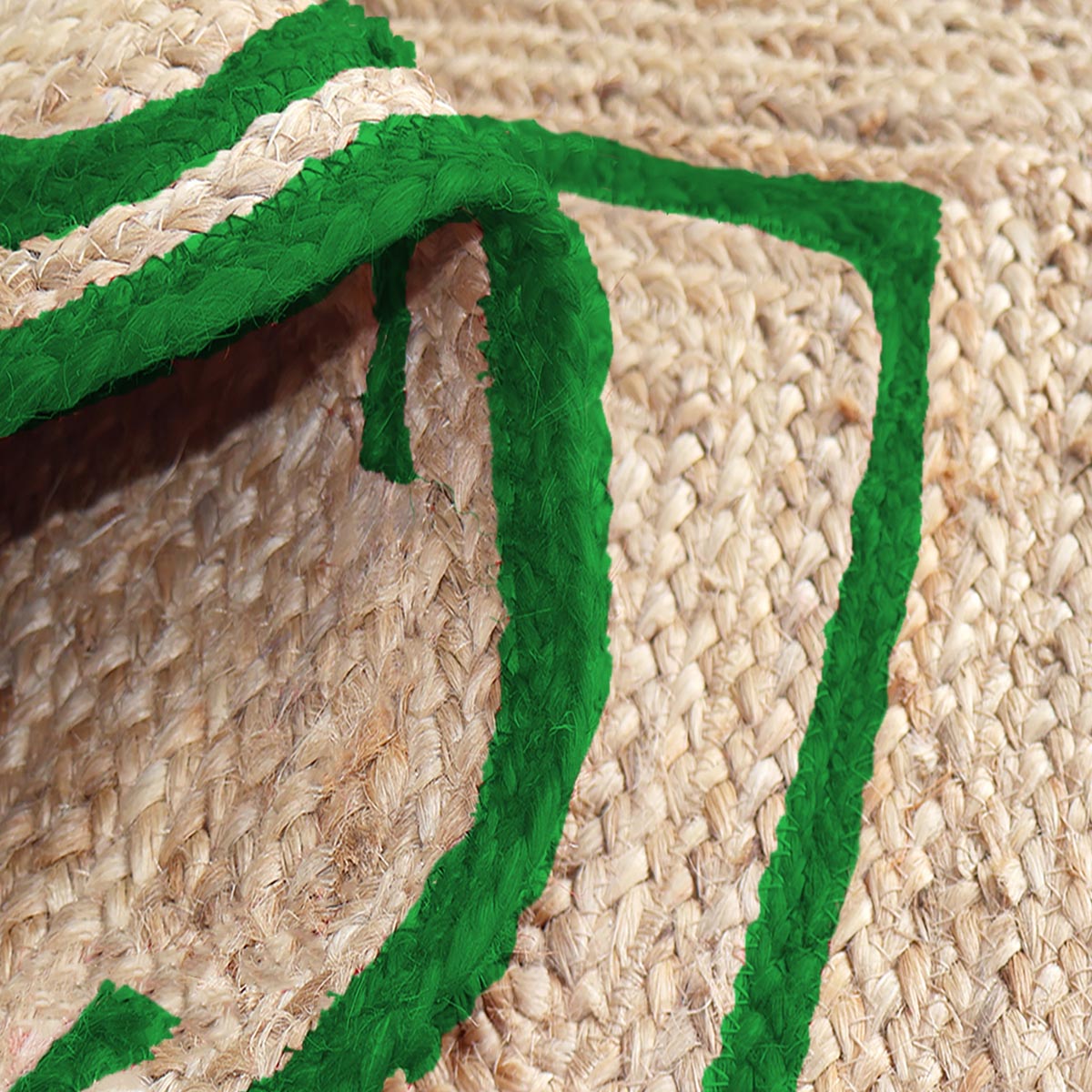 Rustic Hand Braided Green Jute Rug with Scalloped Border Farmhouse Floor Décor - Image 3