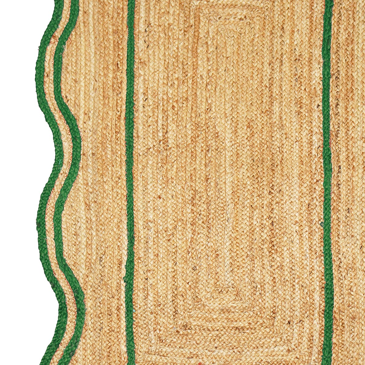 Rustic Hand Braided Green Jute Rug with Scalloped Border Farmhouse Floor Décor - Image 4