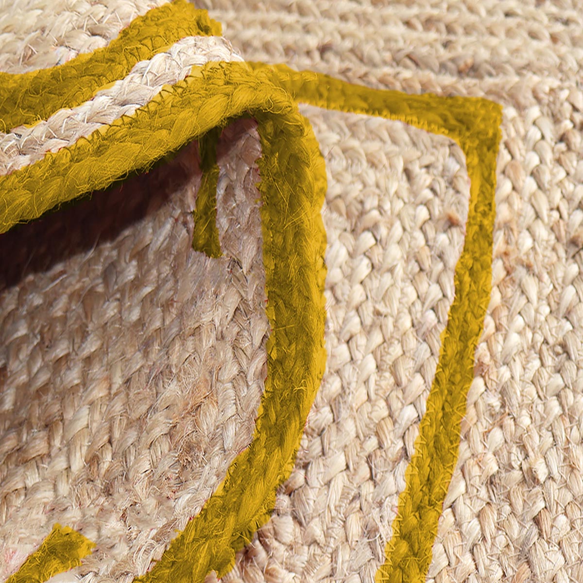 Natural Fiber Hand Braided Yellow Jute Rug Scalloped Farmhouse Living Room Accent Rug - Image 3