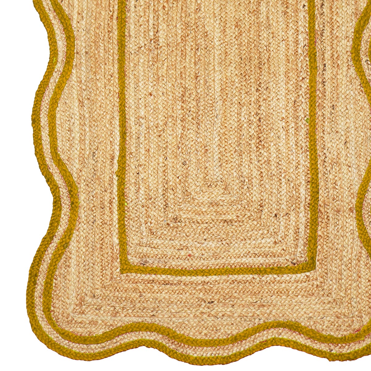 Natural Fiber Hand Braided Yellow Jute Rug Scalloped Farmhouse Living Room Accent Rug - Image 4