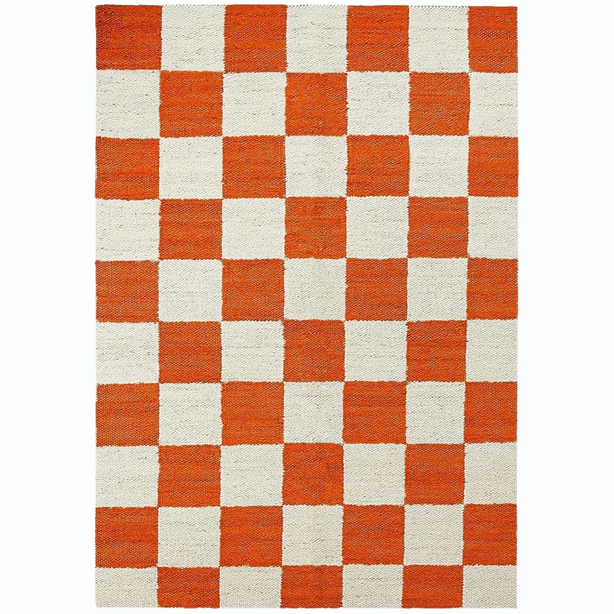 Handwoven Orange Jute Hemp Checkered Rug Eco-Friendly Boho Farmhouse Carpet