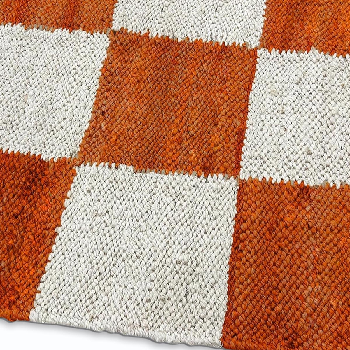 Handwoven Orange Jute Hemp Checkered Rug Eco-Friendly Boho Farmhouse Carpet - Image 4