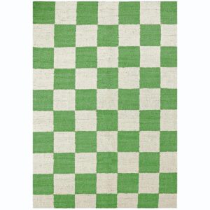 Green Checkered Jute Hemp Rug – Handwoven Boho Eco-Friendly Décor