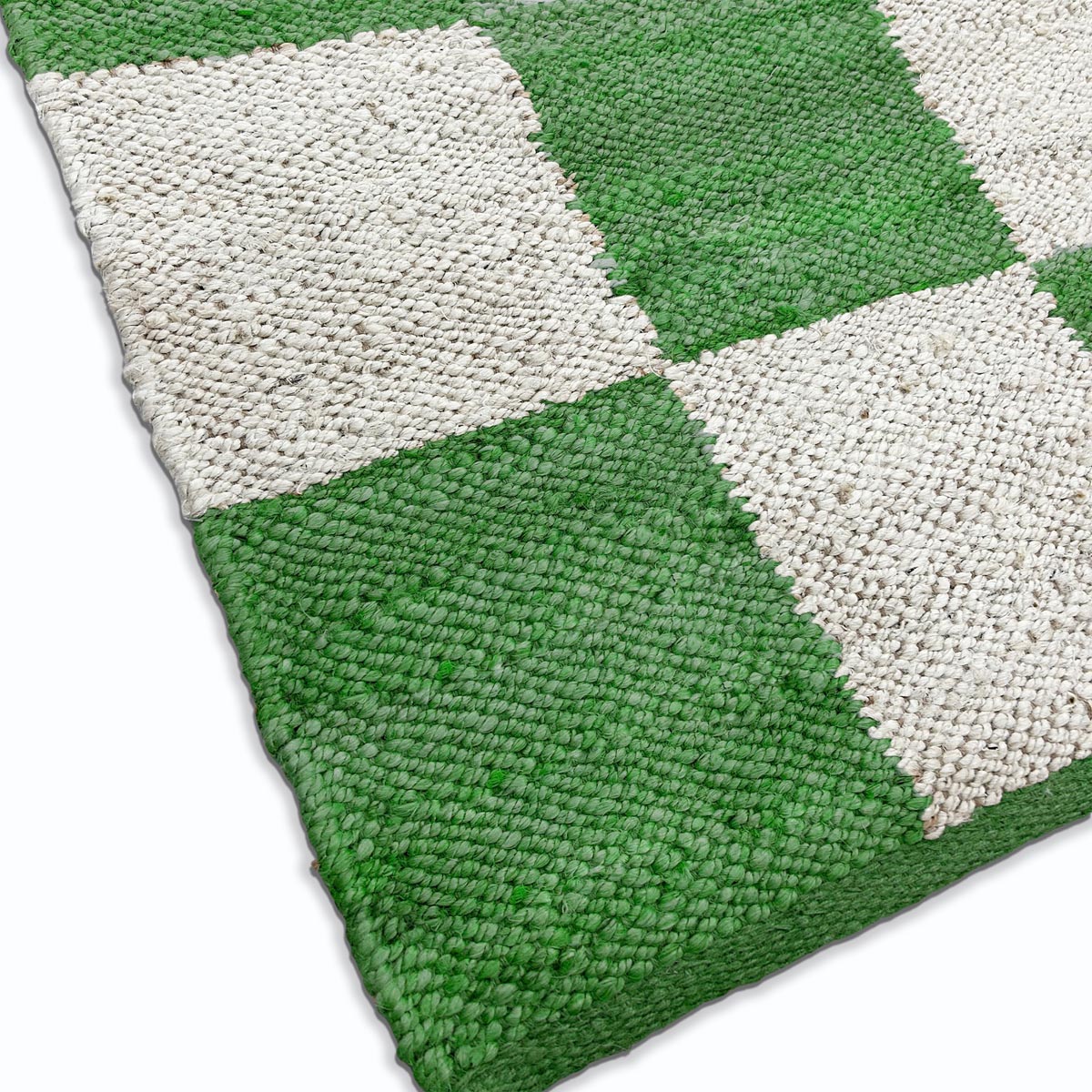 Green Checkered Jute Hemp Rug Handwoven Boho Eco-Friendly Décor - Image 3