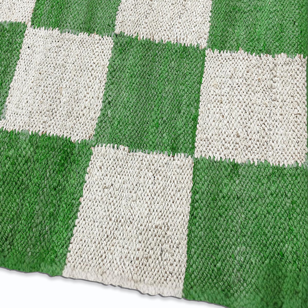 Green Checkered Jute Hemp Rug Handwoven Boho Eco-Friendly Décor - Image 4