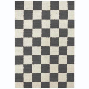 Gray Checkered Jute Hemp Rug Handwoven, Eco-Friendly Boho Farmhouse Décor