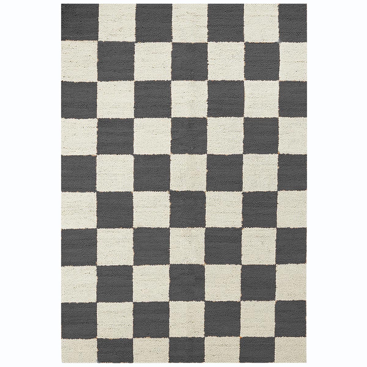 Gray Checkered Jute Hemp Rug Handwoven, Eco-Friendly Boho Farmhouse Décor