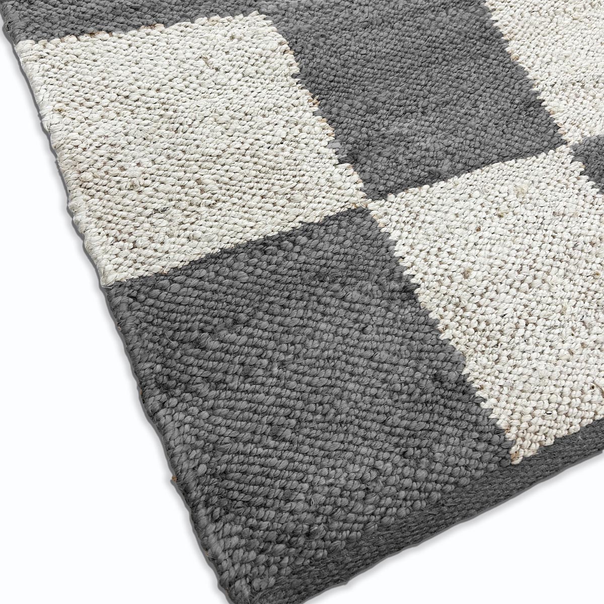 Gray Checkered Jute Hemp Rug Handwoven, Eco-Friendly Boho Farmhouse Décor - Image 3