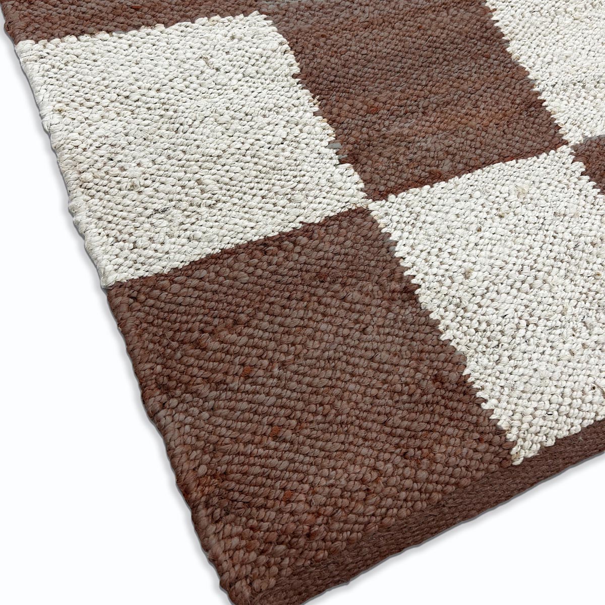Brown Checkered Jute Hemp Area Rug Handwoven Eco-Friendly Carpet, Boho Farmhouse Décor - Image 3
