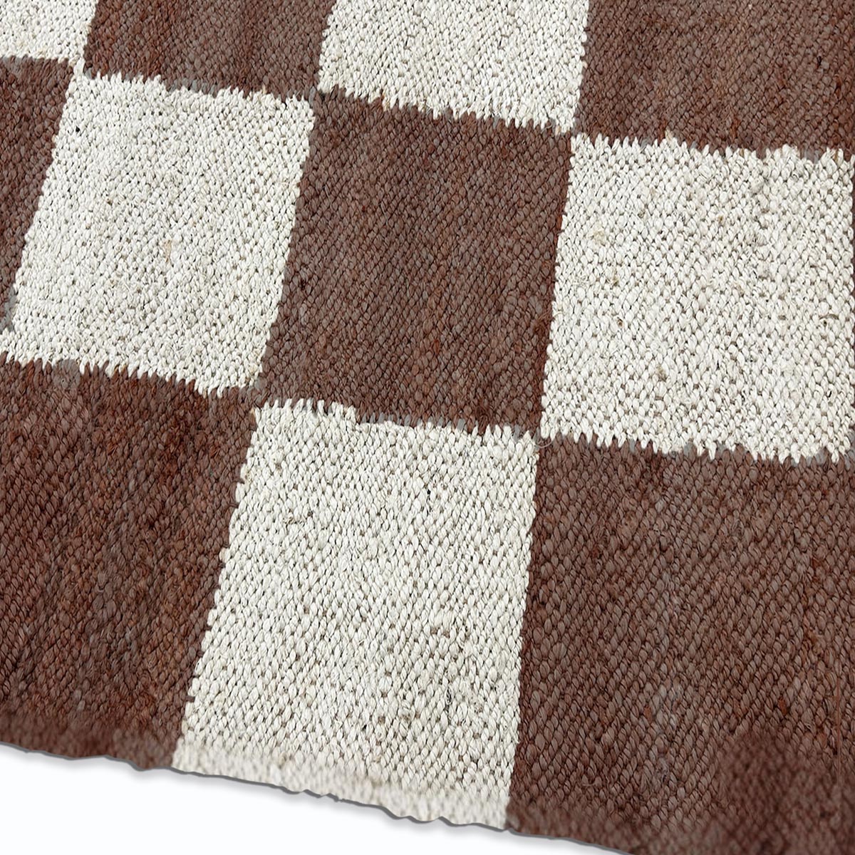 Brown Checkered Jute Hemp Area Rug Handwoven Eco-Friendly Carpet, Boho Farmhouse Décor - Image 4