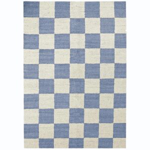 Handwoven Blue Checkered Jute Hemp Rug Eco-Friendly Boho Farmhouse Carpet