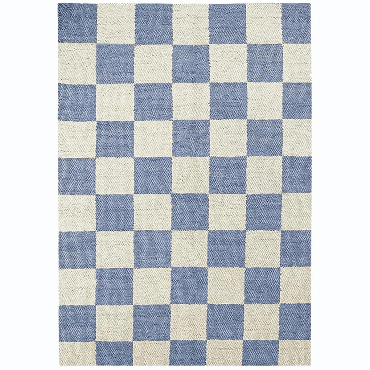 Handwoven Blue Checkered Jute Hemp Rug Eco-Friendly Boho Farmhouse Carpet
