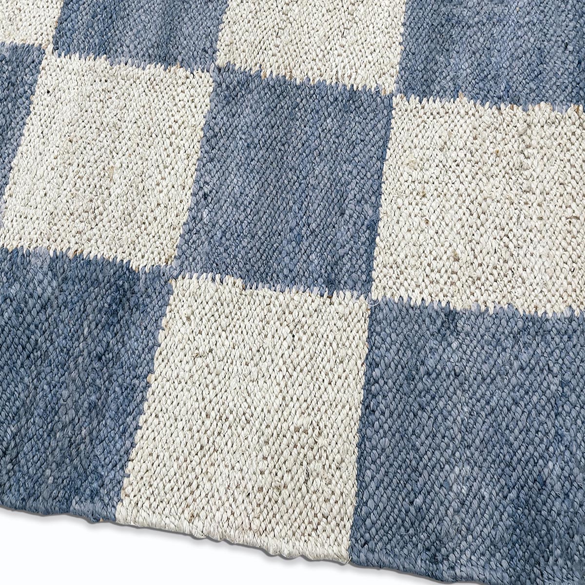 Handwoven Blue Checkered Jute Hemp Rug Eco-Friendly Boho Farmhouse Carpet - Image 4