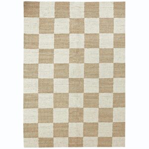 Handwoven Beige Checkered Jute Hemp Rug Eco-Friendly Boho Farmhouse Carpet