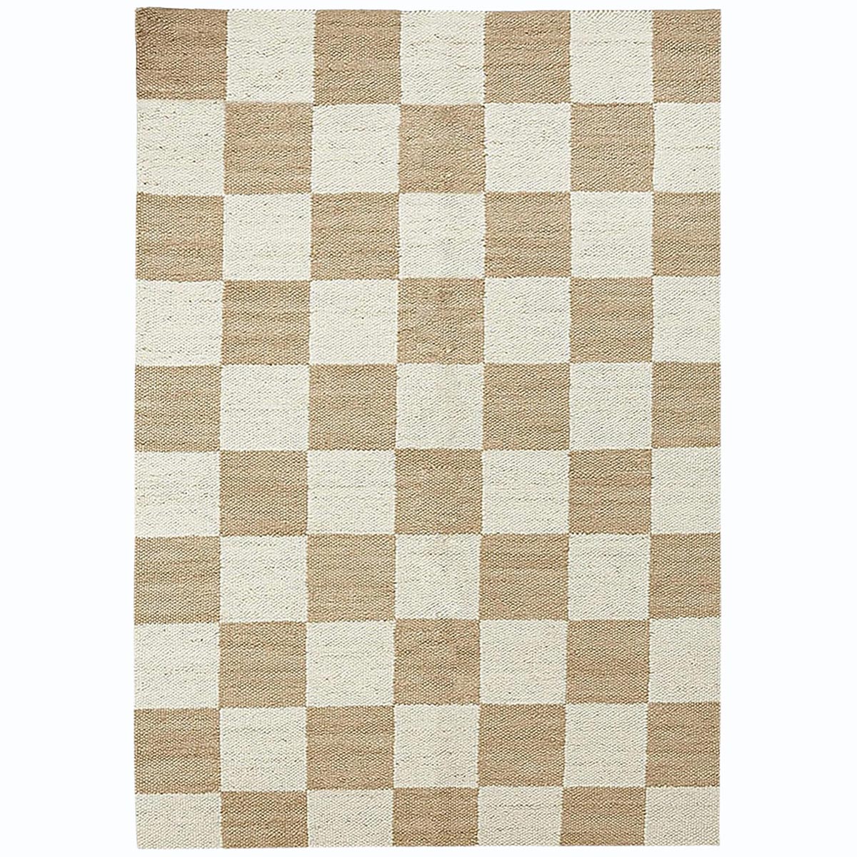 Handwoven Beige Checkered Jute Hemp Rug Eco-Friendly Boho Farmhouse Carpet