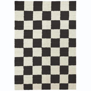 Black Checkered Jute Hemp Rug Handwoven Boho Farmhouse Carpet