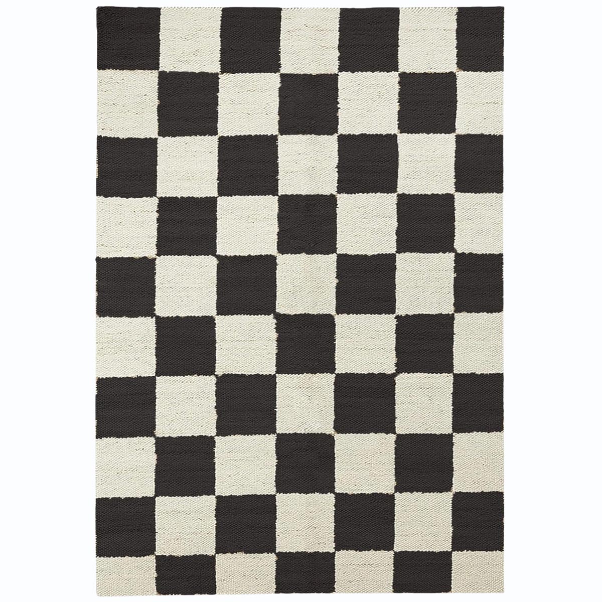 Black Checkered Jute Hemp Rug Handwoven Boho Farmhouse Carpet