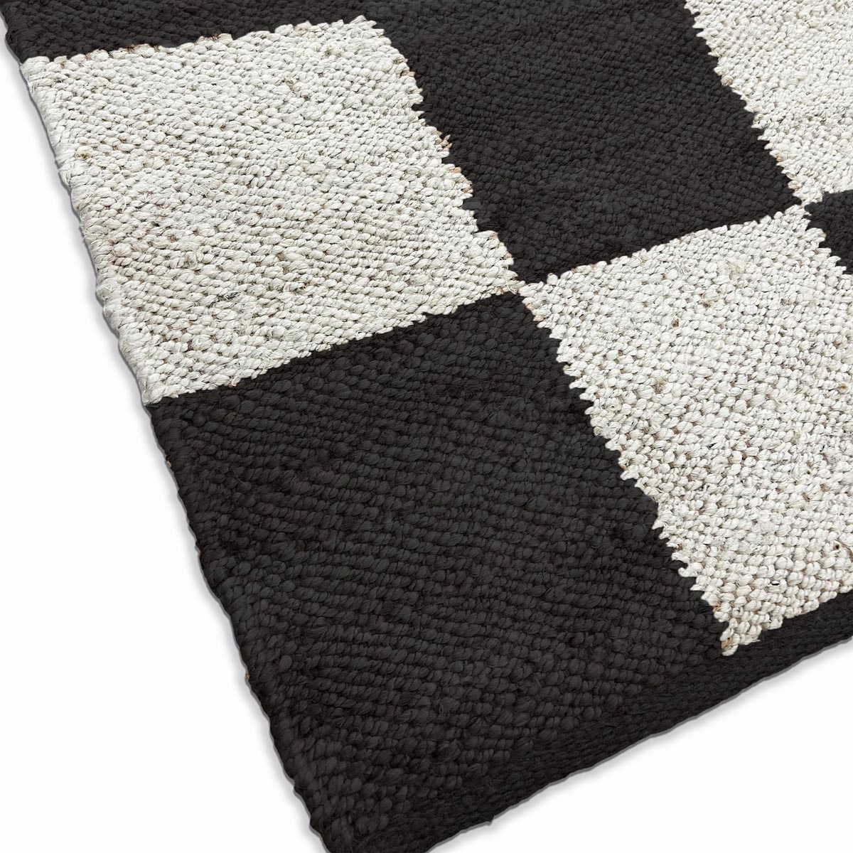 Black Checkered Jute Hemp Rug Handwoven Boho Farmhouse Carpet - Image 3