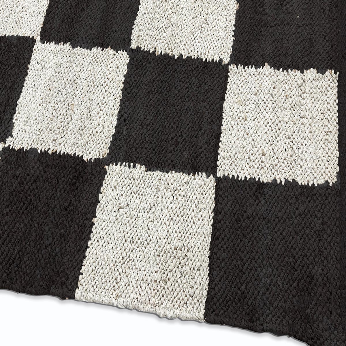Black Checkered Jute Hemp Rug Handwoven Boho Farmhouse Carpet - Image 4