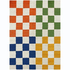 Handwoven Multicolor Checkered Jute Hemp Area Rug Boho Farmhouse Carpet