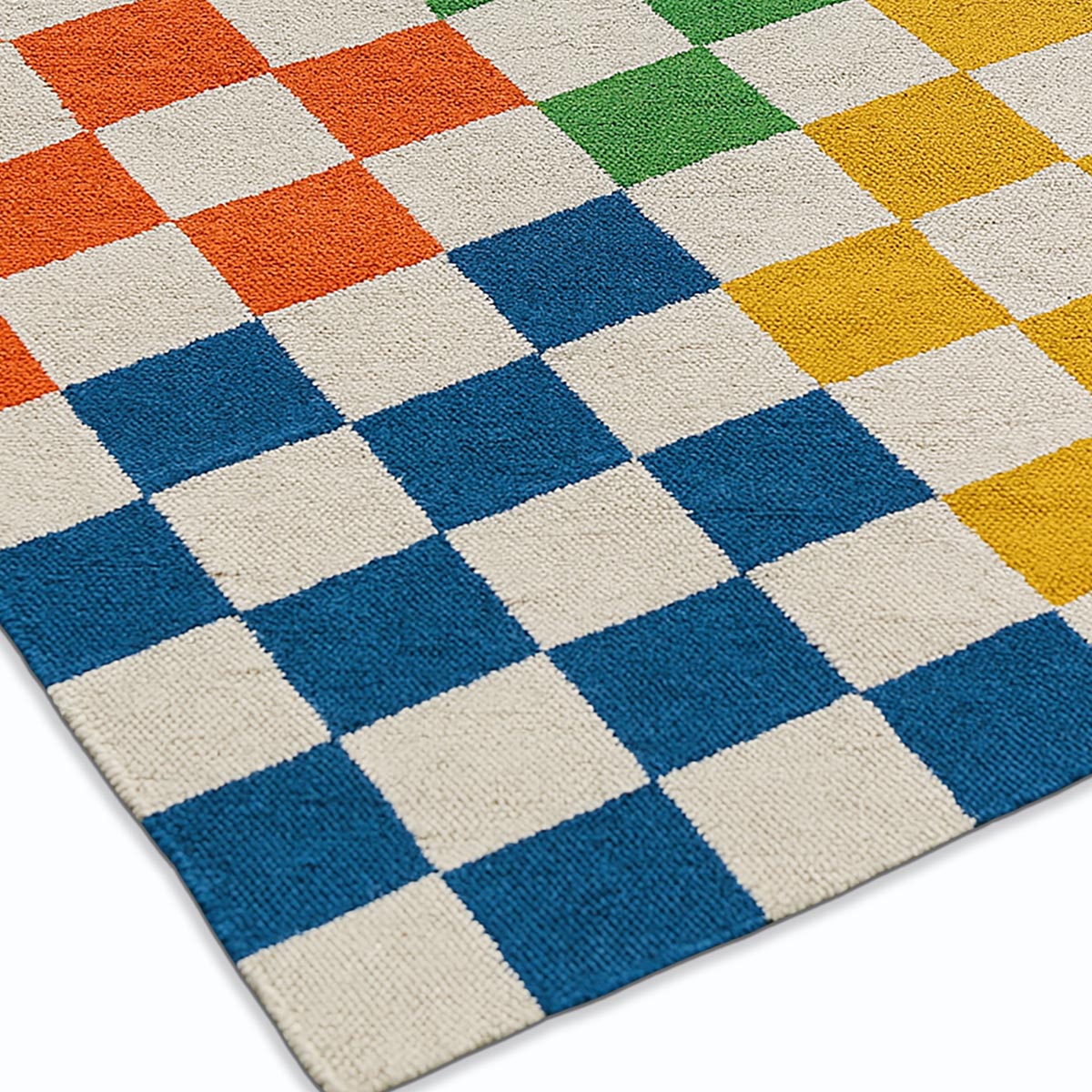 Handwoven Multicolor Checkered Jute Hemp Area Rug Boho Farmhouse Carpet - Image 3
