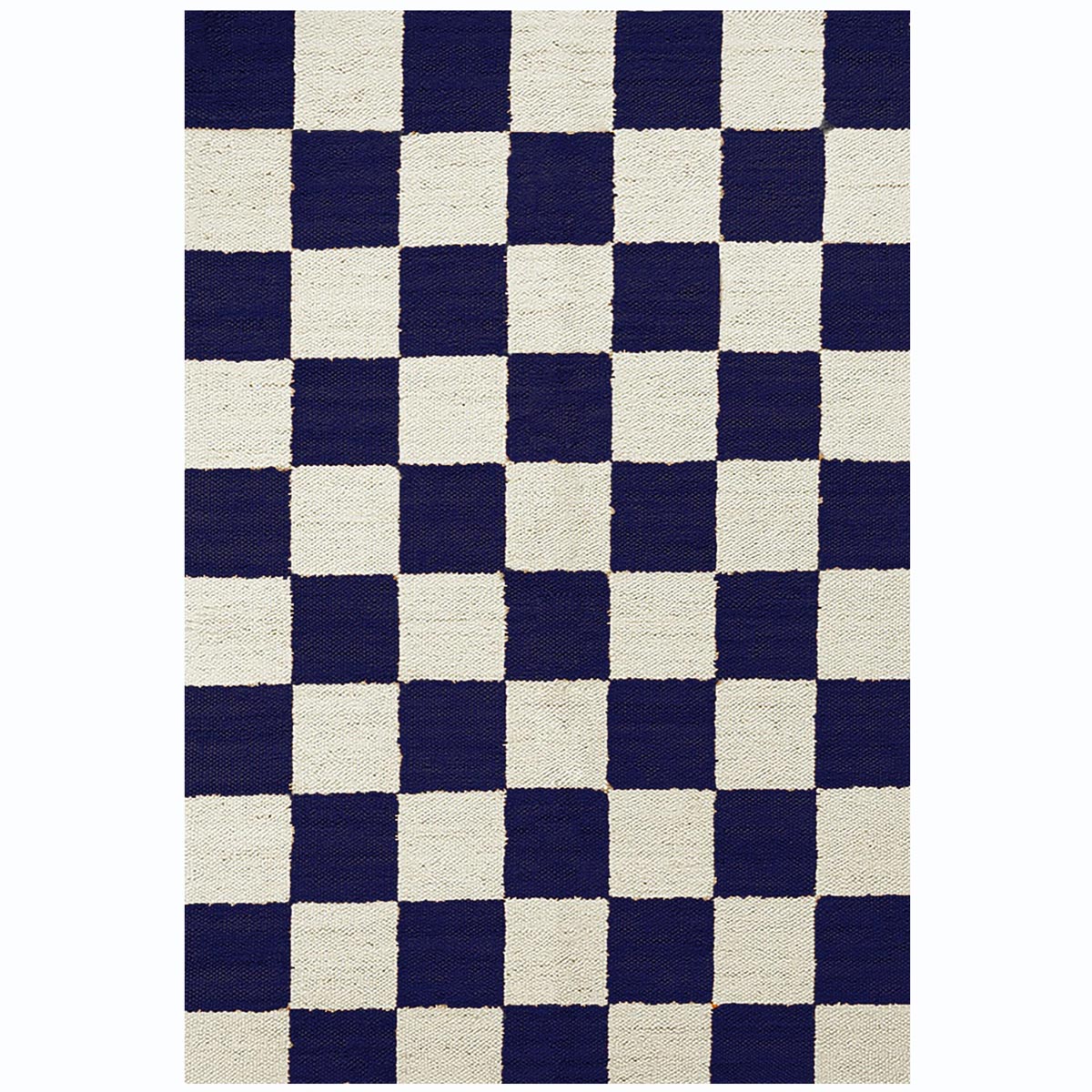 Handwoven Navy Blue Checkered Jute Hemp Rug Eco-Friendly Boho Farmhouse Carpet