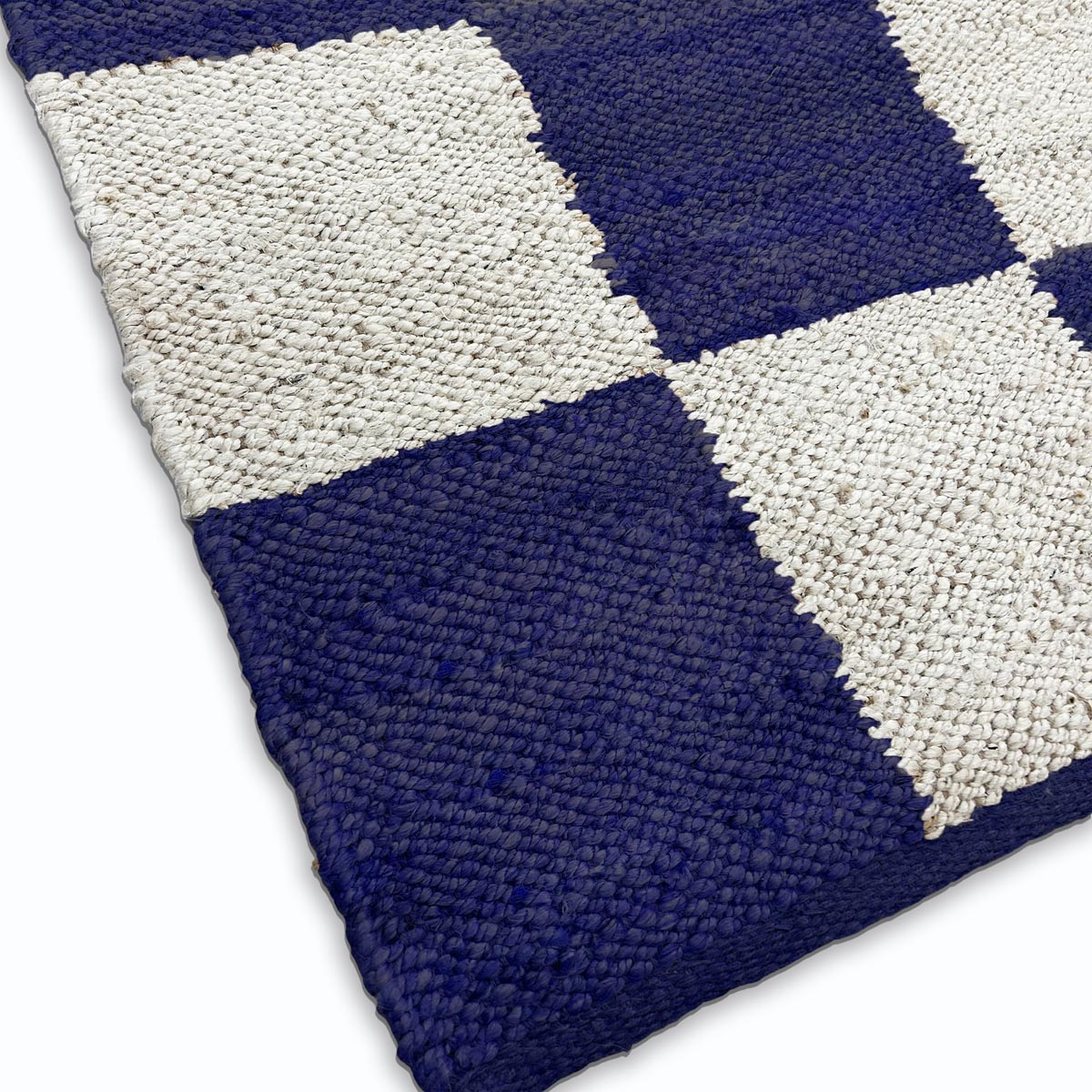 Handwoven Navy Blue Checkered Jute Hemp Rug Eco-Friendly Boho Farmhouse Carpet - Image 3