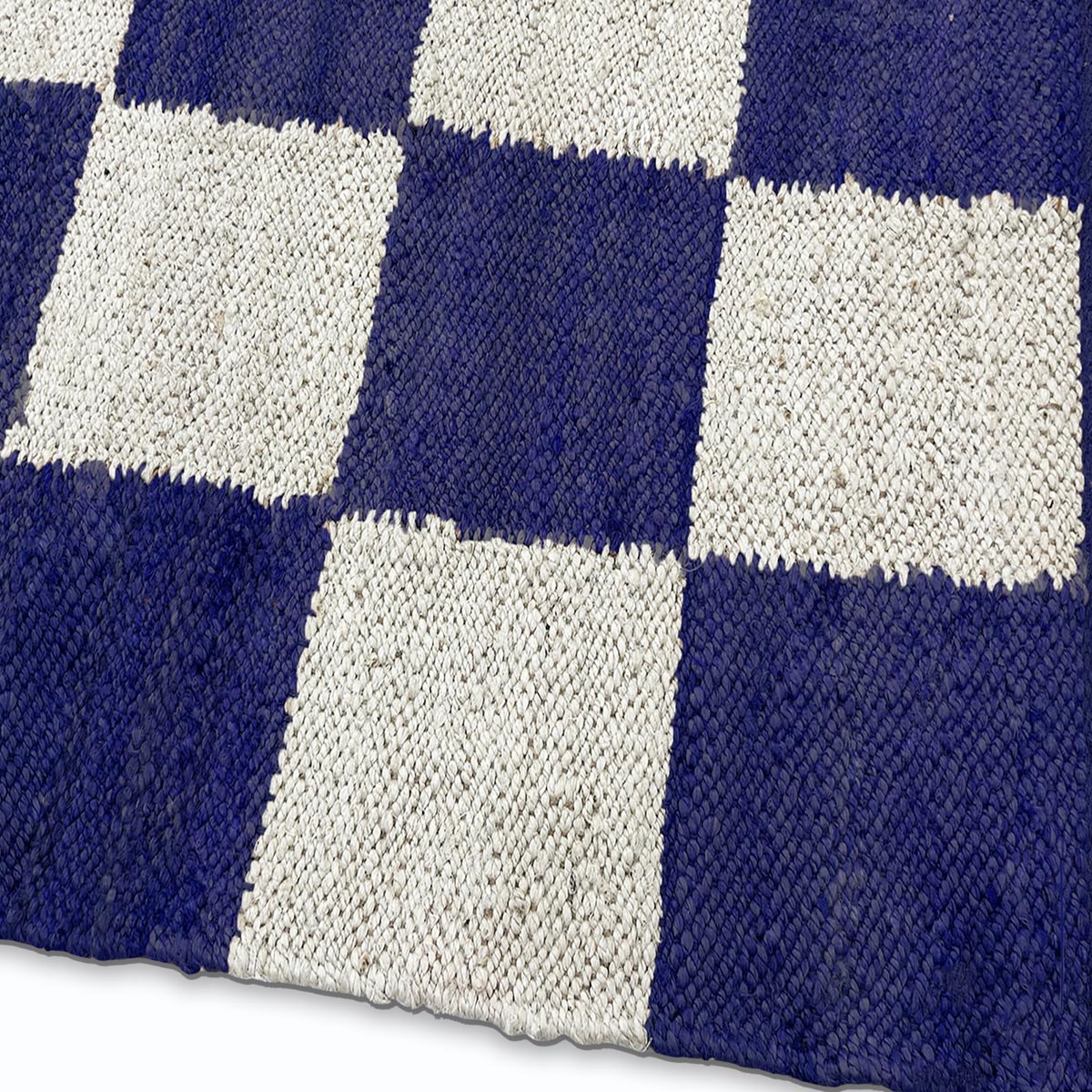 Handwoven Navy Blue Checkered Jute Hemp Rug Eco-Friendly Boho Farmhouse Carpet - Image 4