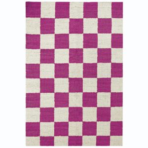 Pink Checkered Jute Hemp Rug Handwoven Boho Farmhouse Style