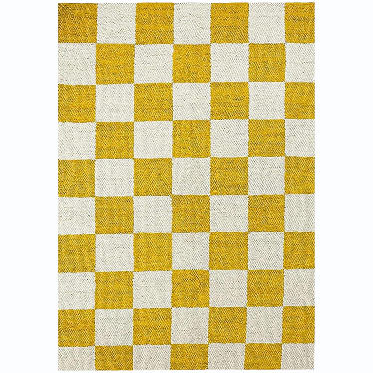 Handcrafted Yellow Checkered Jute & Hemp Rug Eco-Friendly Bohemian Farmhouse Area Carpet