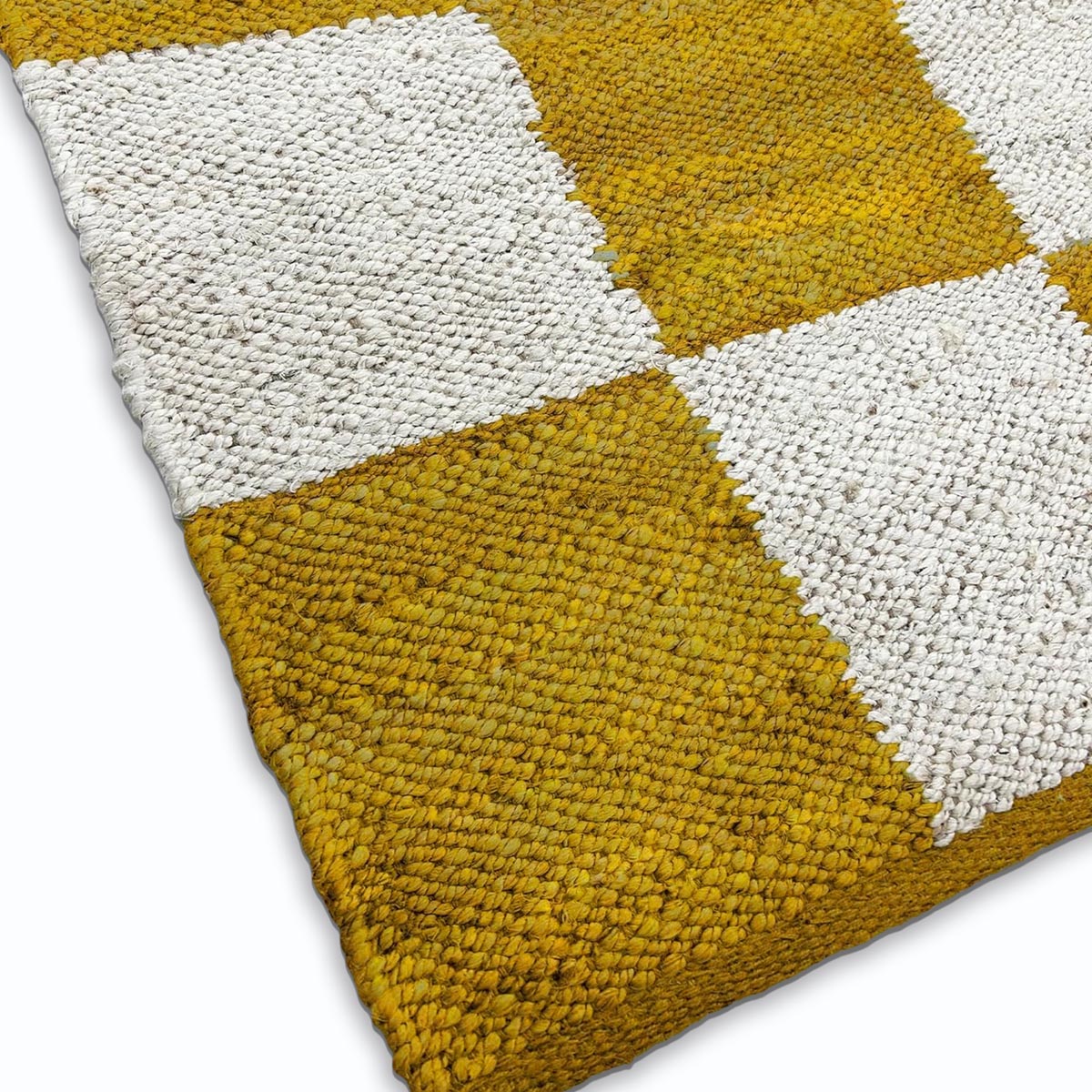 Handcrafted Yellow Checkered Jute & Hemp Rug Eco-Friendly Bohemian Farmhouse Area Carpet - Image 3