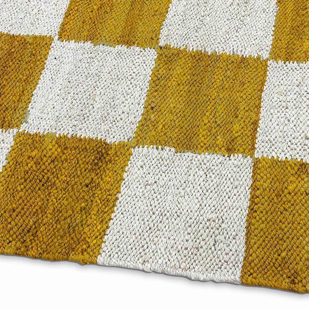 Handcrafted Yellow Checkered Jute & Hemp Rug Eco-Friendly Bohemian Farmhouse Area Carpet - Image 4
